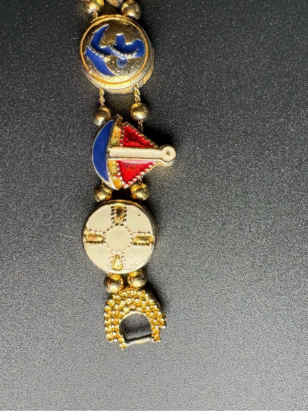 Vintage Nautical Charm Bracelet in Gold, Red, and Blue